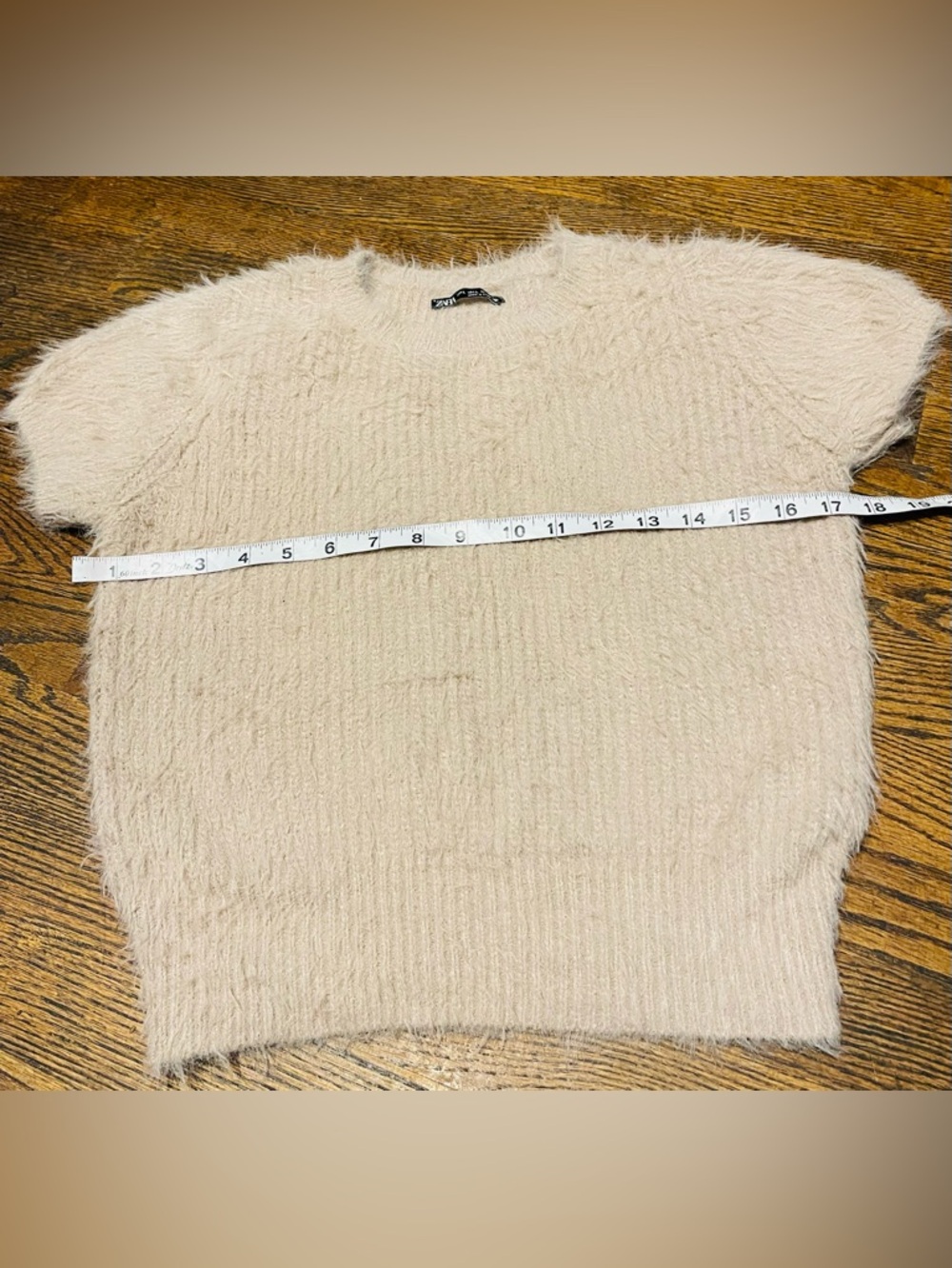 Zara  women’s  tan casual Fuzzy Crewneck blouse size L - Picture 7 of 11